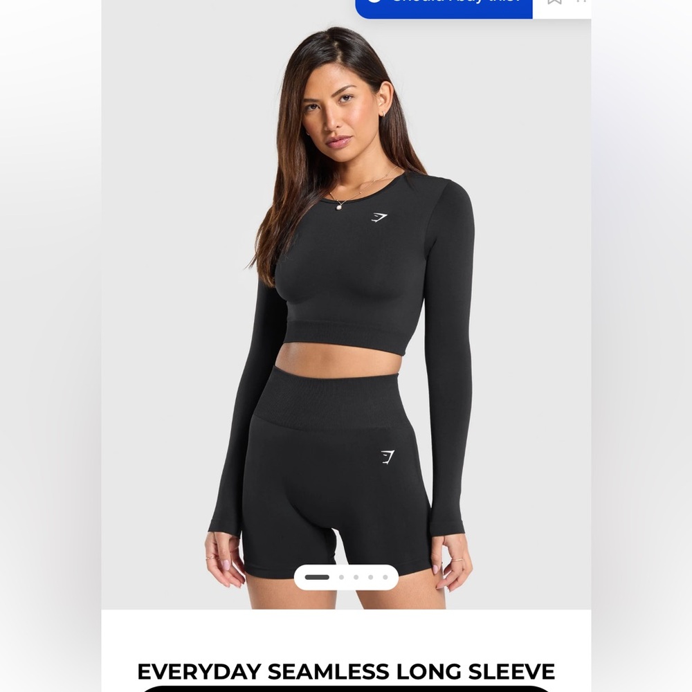 Gymshark Black Seamless Long Sleeve Crop Top Medium large legging Set